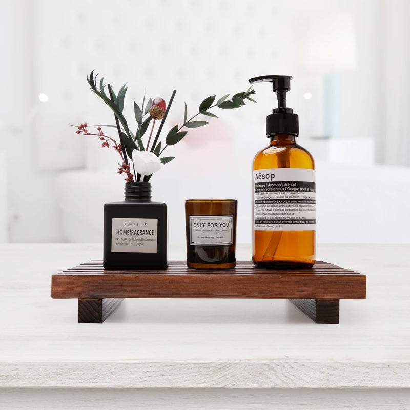 Renawe Farmhouse Bathroom Counter Organizer Wooden Display Pedesta Stand Small Kitchen Countertop Trays Decorative Wood Riser Dish Soap Dispenser Holder for Bathroom Decor Sink Accessories Vanity Tray - Image 3